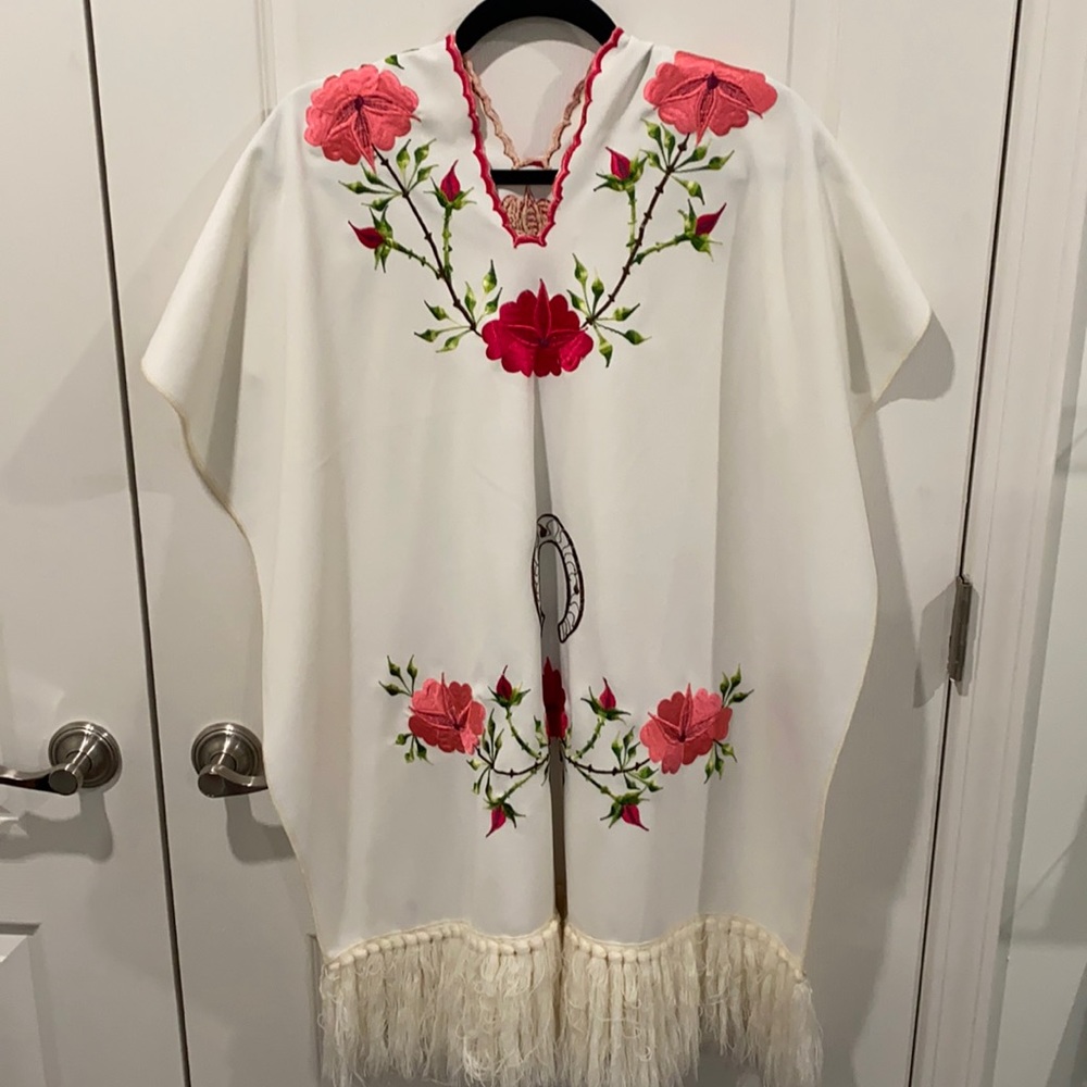 LUXURY Fringe Tassle Shawl with Rose & Horse Embroidery